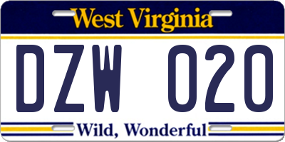 WV license plate DZW020