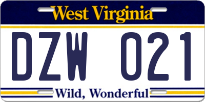 WV license plate DZW021