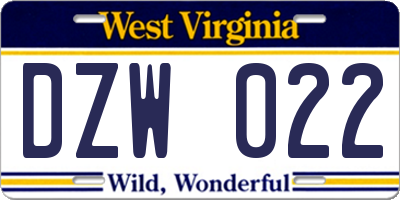 WV license plate DZW022