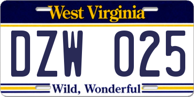 WV license plate DZW025