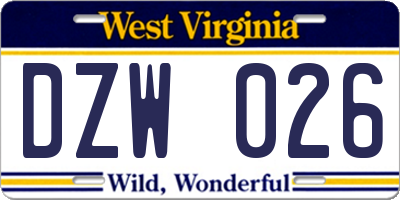 WV license plate DZW026