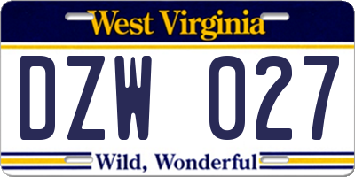 WV license plate DZW027