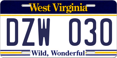 WV license plate DZW030