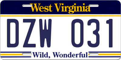 WV license plate DZW031