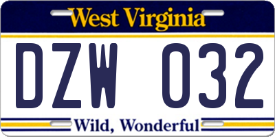 WV license plate DZW032