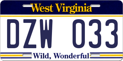 WV license plate DZW033