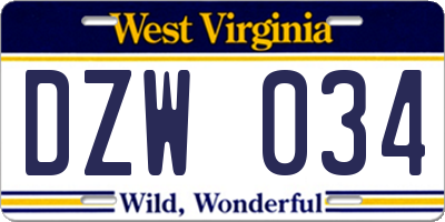 WV license plate DZW034