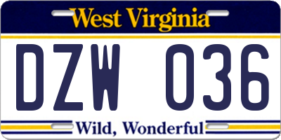 WV license plate DZW036