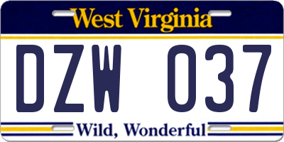 WV license plate DZW037