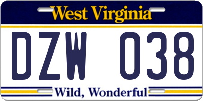 WV license plate DZW038