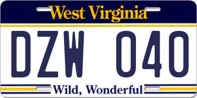 WV license plate DZW040