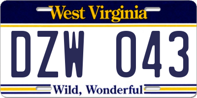 WV license plate DZW043