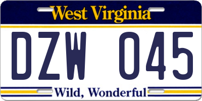 WV license plate DZW045