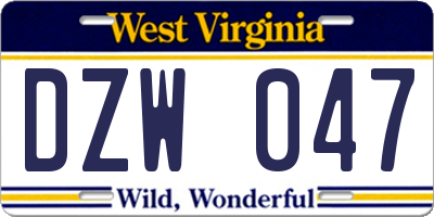 WV license plate DZW047