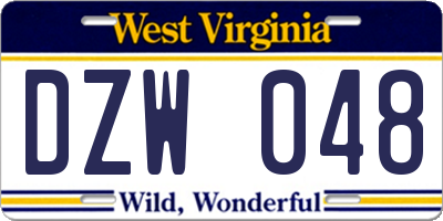 WV license plate DZW048