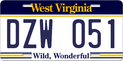 WV license plate DZW051