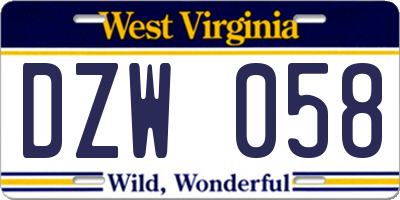 WV license plate DZW058