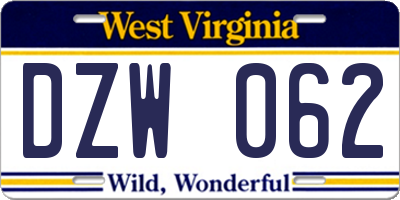 WV license plate DZW062