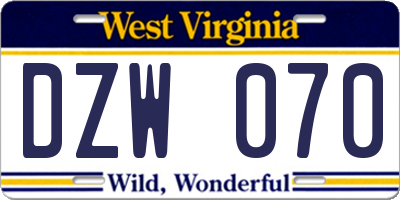 WV license plate DZW070