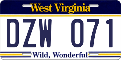 WV license plate DZW071