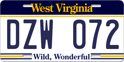 WV license plate DZW072