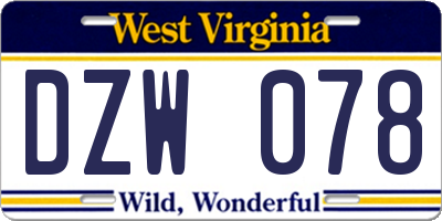 WV license plate DZW078