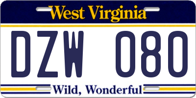 WV license plate DZW080