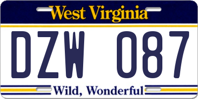 WV license plate DZW087