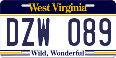 WV license plate DZW089