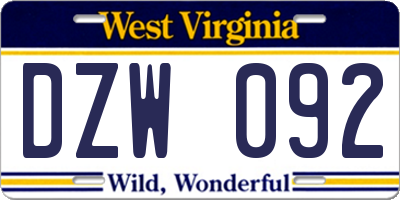 WV license plate DZW092