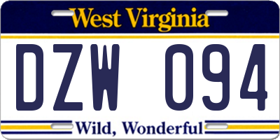 WV license plate DZW094