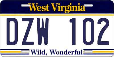 WV license plate DZW102