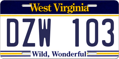 WV license plate DZW103