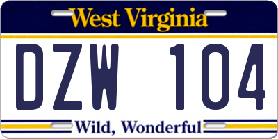 WV license plate DZW104