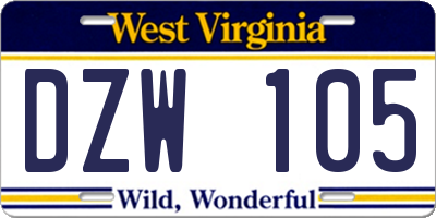 WV license plate DZW105