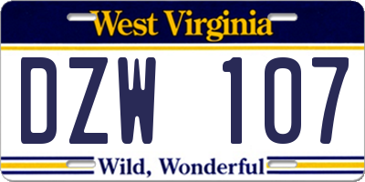 WV license plate DZW107