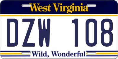 WV license plate DZW108