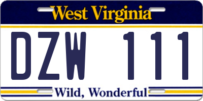 WV license plate DZW111