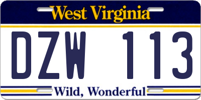 WV license plate DZW113