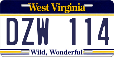 WV license plate DZW114