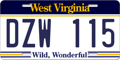 WV license plate DZW115