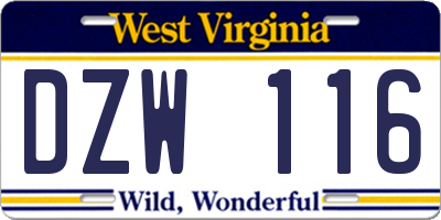 WV license plate DZW116