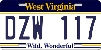 WV license plate DZW117