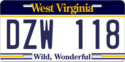 WV license plate DZW118