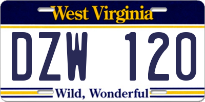 WV license plate DZW120