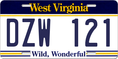 WV license plate DZW121