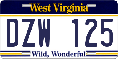 WV license plate DZW125