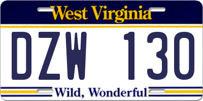 WV license plate DZW130