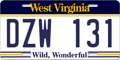 WV license plate DZW131