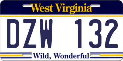 WV license plate DZW132